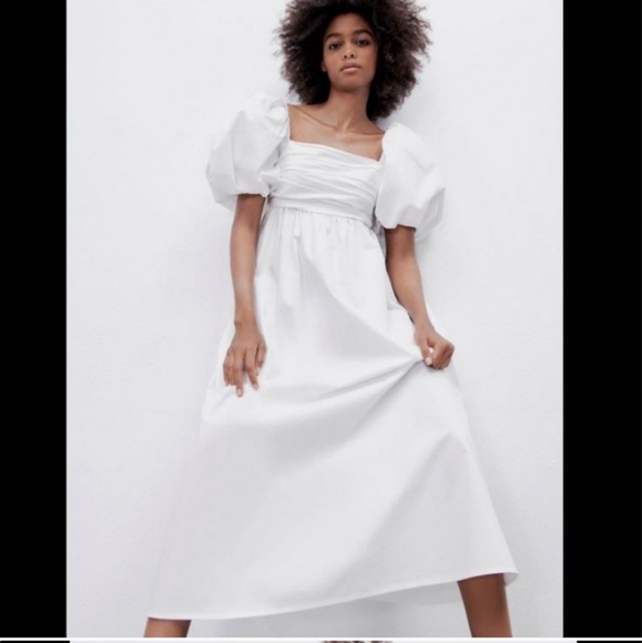 ZARA NWT BLOGGERS FAVORITE DRAPED POPLIN DRESS White Midi Maxi - Picture 15 of 16